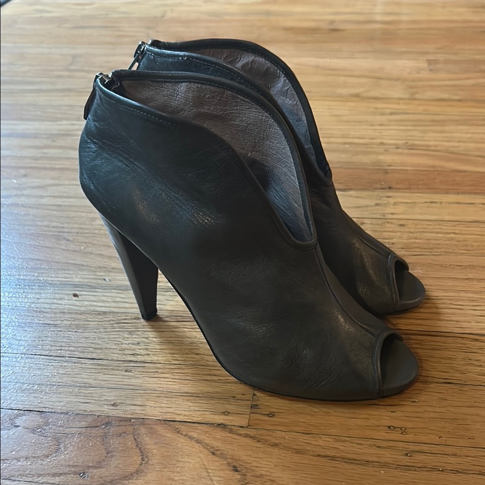 Vince Camuto Gray Heeled Boots with Peep-Toe Design